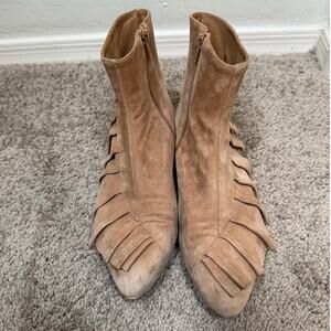 Anthropologie Made in Spain Ruffle Tan/Pink Suede Bootie Size 40
